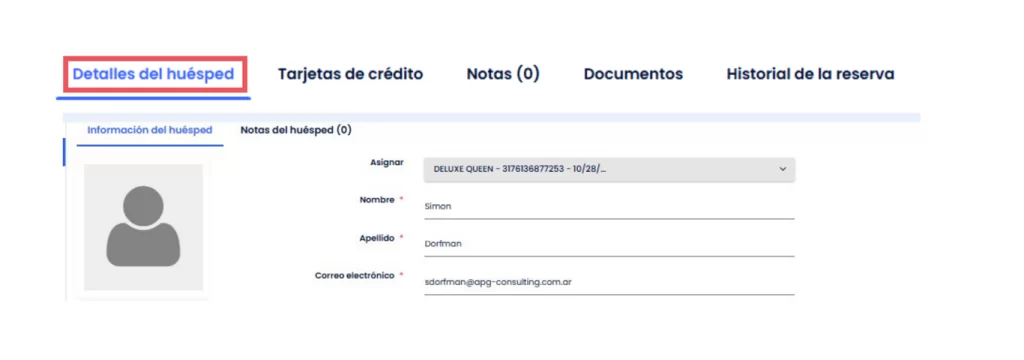 Detalles del huésped